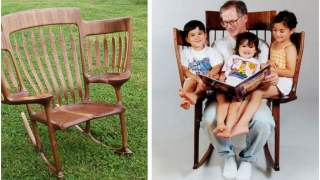 Hal Russell Taylor z dziećmi na swoim krześle