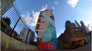 Maria Skłodowska-Curie na muralu w Kolumbii